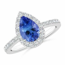 ANGARA Pear Tanzanite Ring with Diamond Halo for Women, Girls in 14K Solid Gold - £1,075.34 GBP