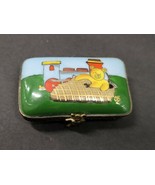 LIMOGES FRANCE PEINT MAIN RECTANGLE TRINKET BOX WITH TEDDY BEAR - $1,501.54 MXN