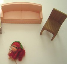 Vintage Little Kiddle Red Head Rosebud Doll with Couch and Chair Retro 1960s Toy - £19.60 GBP