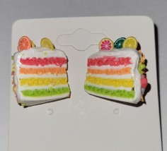 Citrus Layer Cake Slice Earrings Gold Tone Post Dessert Cake - £6.61 GBP