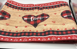 Table Runner Non-Skid Backing Love Pattern Hearts Red White Tan 90&quot; x 12.5&quot; - £9.71 GBP