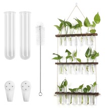 3-Tier Wall Hanging Planter Hydroponic Glass Test Tube Vase with Wooden Stand - £42.56 GBP