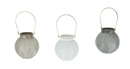 Set of 3 Textured Pink, White &amp; Gray Glass 6 Inch Candle Lanterns Wire Handles - £20.92 GBP