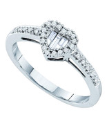 14k White Gold Womens Round Baguette Diamond Heart Cluster Ring 1/6 Cttw - £286.96 GBP