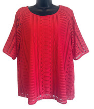 Dana Buchman Bright Red Lace Blouse Women&#39;s Size Extra Large XL Lined Polyester - £18.16 GBP