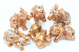 Set of 6 Gold Lucky Elephants Statues Feng Shui Figurine Home Decor Gift - £20.50 GBP