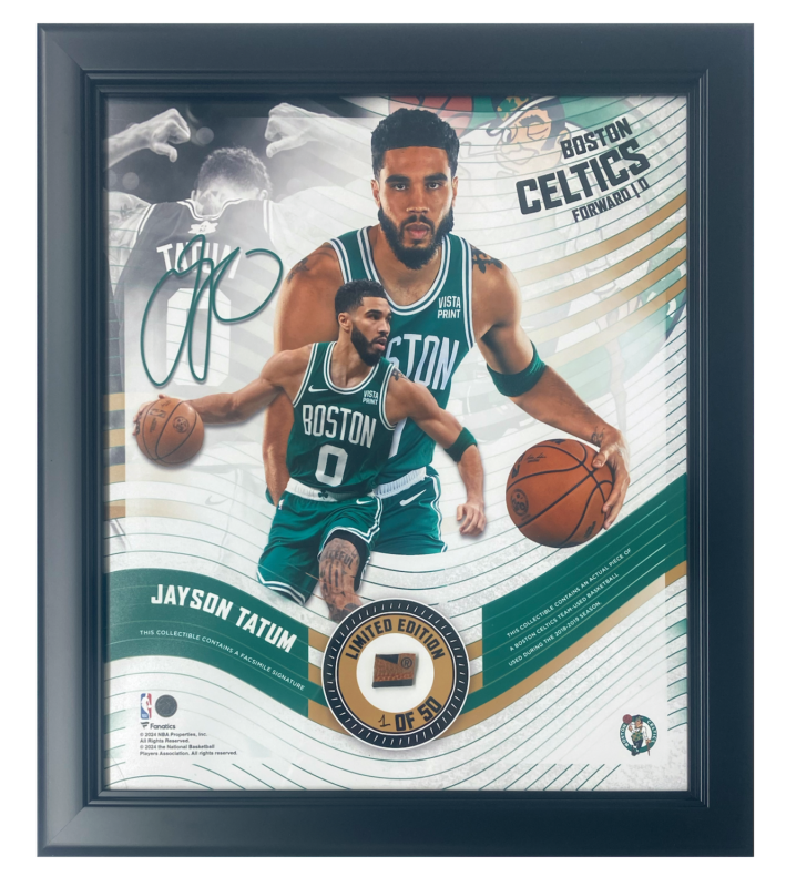 Primary image for Jayson Tatum Celtics Framed 15" x 17" Game Used Basketball Collage LE 1/50