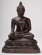 Antigüedad Thai Estilo Bronce Chiang Saen Iluminación Buda Estatua - 24cm/25.4cm - £408.37 GBP