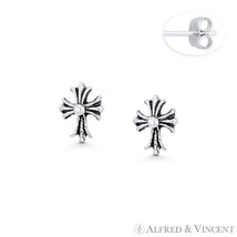 Coptic Medieval Cross Charm Tiny Stud Earrings in Oxidized .925 Sterling Silver - £10.54 GBP