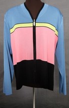 Misook Women&#39;s Blue Pink Long Sleeve Zip Front Cardigan Blouse Size XL C... - £51.18 GBP