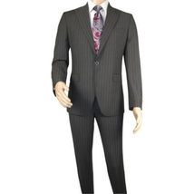 Men Suit BERLUSCONI Italian Wool 180's Pin Stripe One Button Peak UGS95-03 Gray image 6