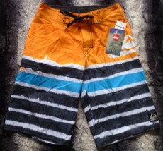 Quiksilver Men&#39;s Youth Board Swim Trunks Shorts Size 26 Stripe Multicolor NWT - $19.79