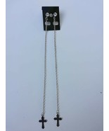 Clear Stone Chain Link with Cross Long Dangling Earrings - £4.63 GBP