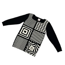 Vintage Mondi Square Neck Knit Sweater Black White Geometric Pattern Sze 34 - £38.04 GBP