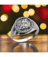 925 Sterling Silver Elegant Unisex Cupid Angel Cherub Halo CZ Round Sign... - $932.61 MXN
