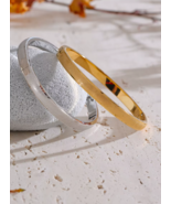 Sleek &amp; Minimalist Design Gold &amp; Silver Stainless Steel Textured Bangle ... - $28.95