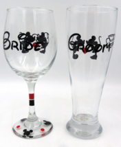 Disney Bride Groom Glasses Mickey Mouse Wedding Wine and Beer - $17.77