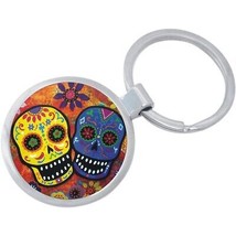 Sugar Skulls Colorful Keychain - Includes 1.25 Inch Loop for Keys or Backpack - $10.77