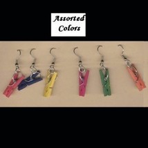 Funky Mini Clothespin EARRINGS-Multi Color Laundry Cleaning Charm Jewelry-1-PAIR - £4.61 GBP