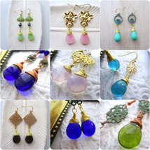 Handmade Wire Wrapped Teardrop Glass Gold Tone Earrings, Costume Jewelry - $7.60