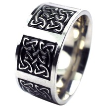 Celtic Wedding Band Black Silver Stainless Steel Norse Knot Viking Ring - £10.38 GBP