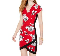 Crave Fame Junior Womens XXS Red Combo Unlined Framed Wrap Dress NWT - $11.77