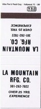 Matchbook Cover LA Mountain Rfg Co  - £1.13 GBP