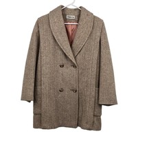 Vintage Herman Kay Coat Womens M? Used Wool Blend Brown Cream Herringbone - £30.50 GBP