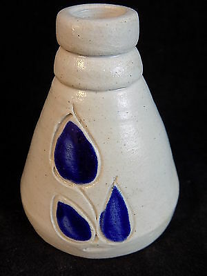 WILLIAMSBURG POTTERY VASE 3 &quot; Artisan Stoneware FLOWER VASE Blue SALT GLAZE - $9.89