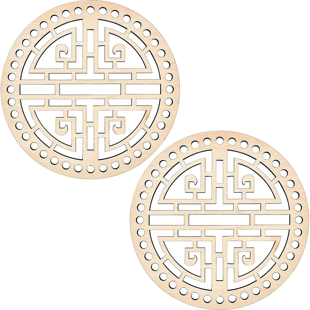 2Pcs DIY Natural Wooden Basket Bottoms Hollow Crochet Wood Base for -No3 - $7.98