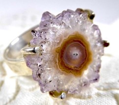 Custom Vintage Quartz Thunder Egg Ring In Sterling Silver Adjustable Band - $37.18