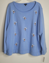 Talbots Womens Blue Embroidered Hummingbird Sweatshirt Long Sleeve 3X Petite Top - £27.37 GBP