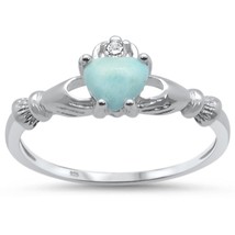 Sterling Silver Natural Larimar Claddagh Ring - $814.85 MXN