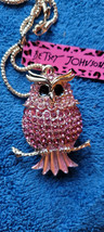 New Betsey Johnson Necklace Owl Pink Rhinestones Cute Shiny Collectible Decorate - £11.79 GBP