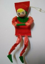 Mid Century Modern Pixie Elf Knee Hugger Christmas Ornament Japan Tag Cloth Felt - £20.85 GBP