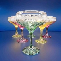 Cristal D&#39;Arques-Durand Champagne Glasses Carnival Green Pink Yellow Gar... - $91.08