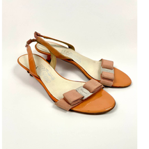 VTG Salvatore Ferragamo Leather Sandals Sz 6 Made in Italy Metal Bow Accent - £70.39 GBP