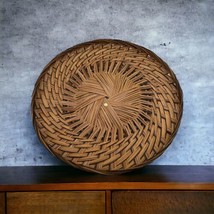 VTG 18&quot; Large Woven Tray Wicker Round Cottage Rustic Farmhouse Serving T... - £17.53 GBP
