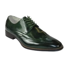 Men's Giovanni Shoes High Quality Leather Wing Tip Derby LINCOLN Green image 4