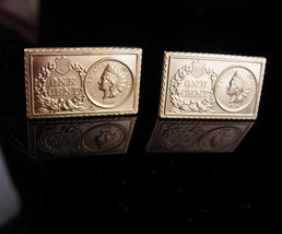 Vintage Coin Cufflinks - one cent - indian head - gold stamp - original box - 18 - £99.12 GBP