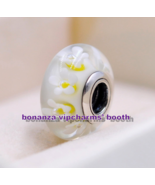 Sterling Silver Handmade Glass Beads White Daisies Flowers Murano Glass ... - $6.00