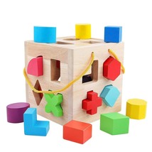Shape Sorter Toys With 19 Shape Blocks,Shape Sorting Cube Toy Box Classic Wooden - £30.37 GBP