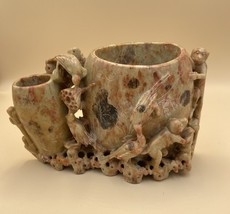 Large Vintage Chinese Hand-Carved Soapstone Brush Pot or Vase - $65.00