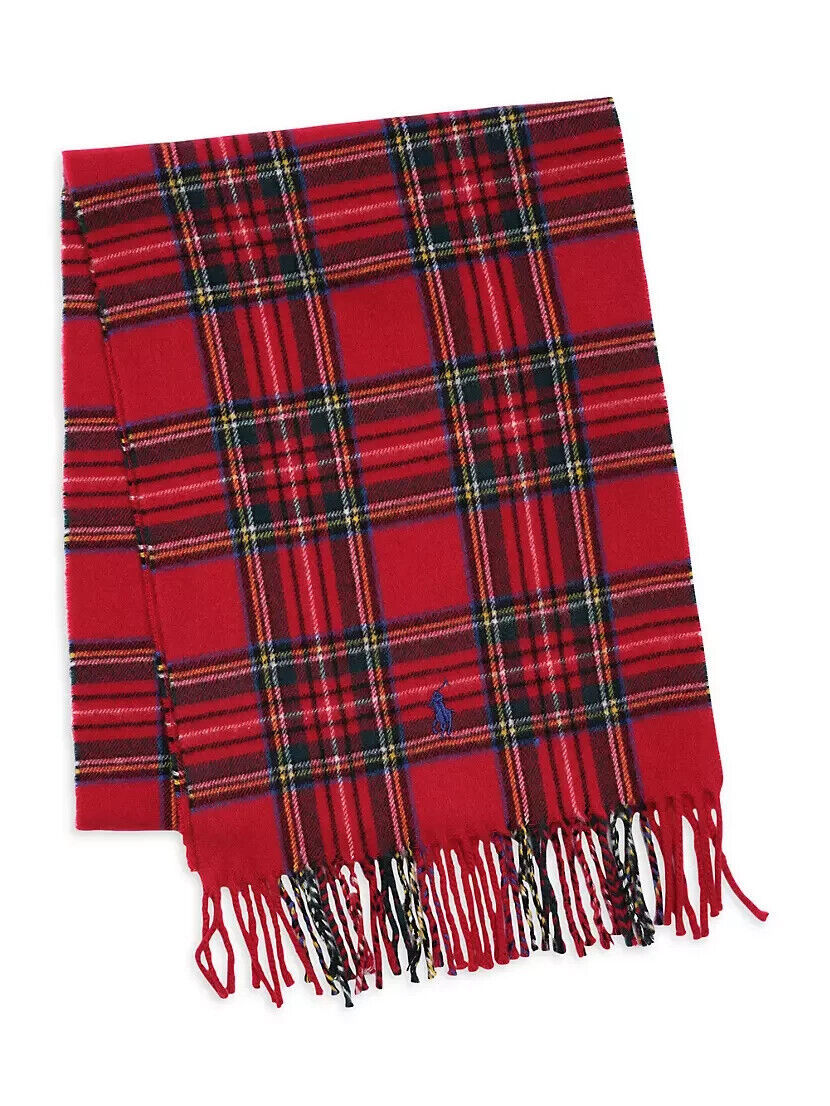 Polo Ralph Lauren Original Label Cashmere Tartan Plaid Scarf Red Multi-One Size