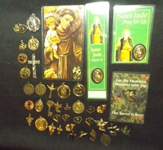 Catholic Holy Medals &amp; Cards Lot of 35 St. Jude/Crosses/Tie Tack/Charms - £25.52 GBP