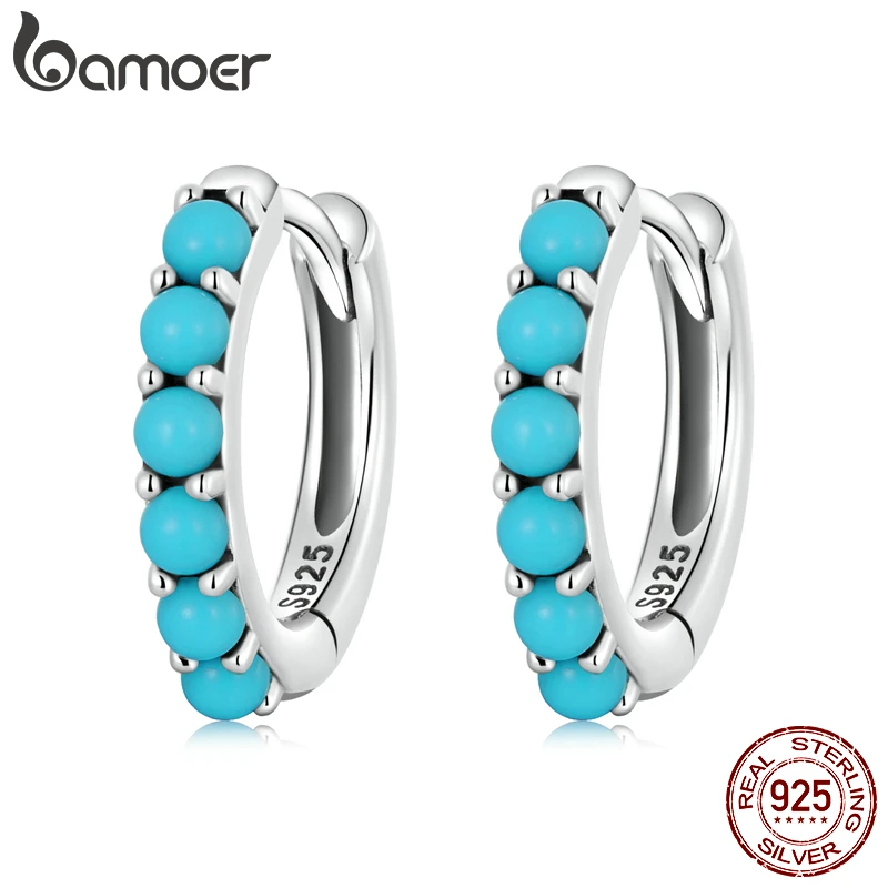 925 Sterling Silver Stackable Blue Turquoise Ear Buckles for Female Fashion Mode - £21.45 GBP