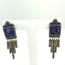 Vintage Sterling Sign Carolyn Pollack Purple Charoite Stone Dangle Stud Earrings - £59.53 GBP
