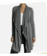 H By Bordeaux Grey Mix Rib Cozy waterfall Cardigan Long Sleeves Open fro... - $34.33 CAD