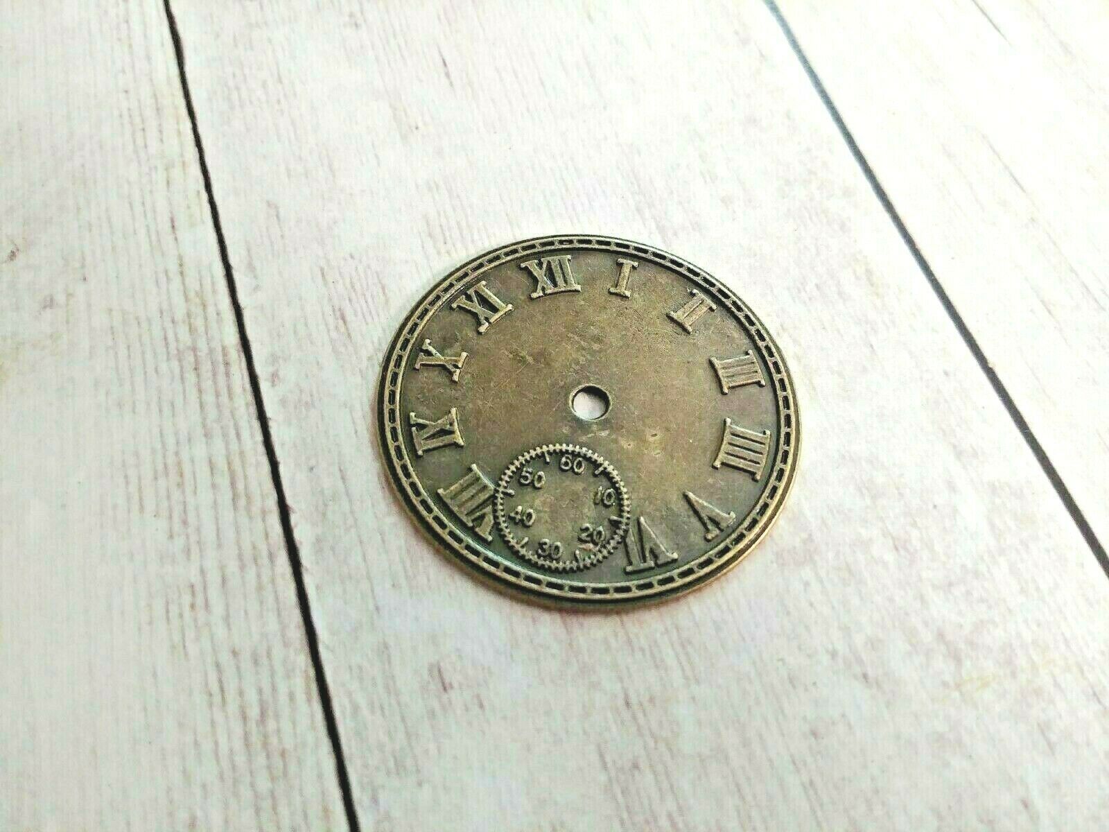 Clock Pendant Antiqued Bronze Steampunk Focal Piece Large Roman Numerals... - $2.10