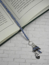 Heart Cluster Beaded Thong Bookmark Glass Pearl Crystal Handmade Blue New - $16.82